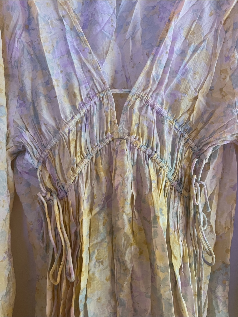 H&M Oversized Pastel Watercolor Maxi Dress with Ties - Picture 5 of 7